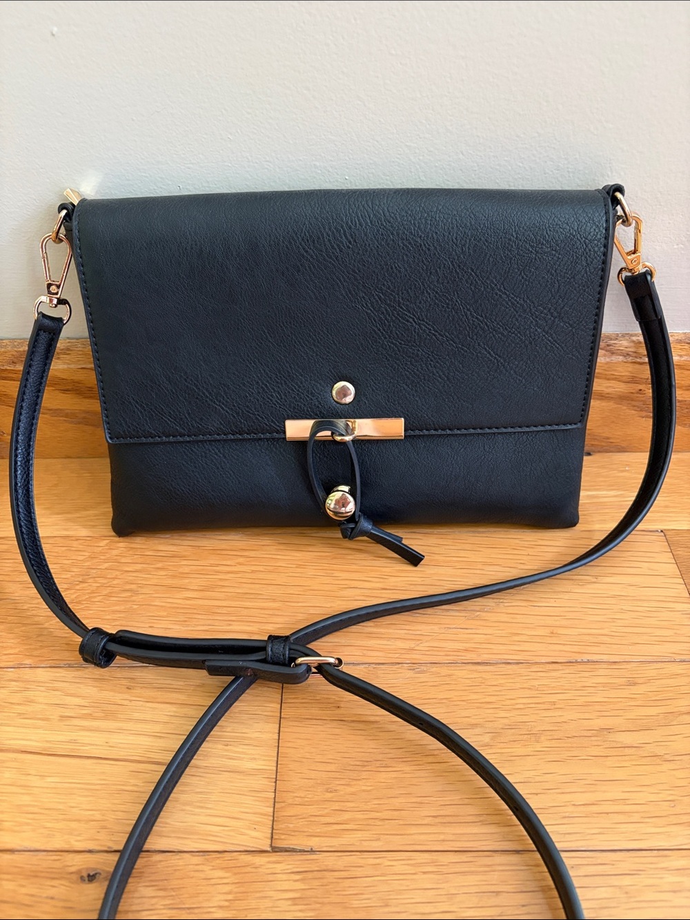 Classic Black Crossbody Bag with Gold Hardware